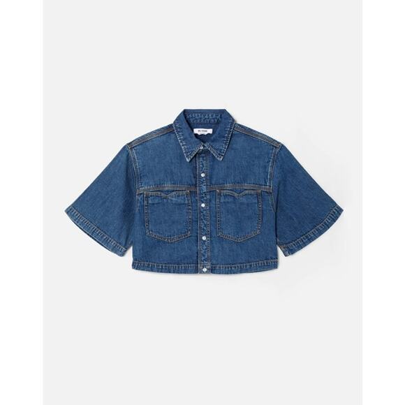 RE/DONE Oversized Crop Shirt in Rustic Indigo Size Large - Picture 2 of 6
